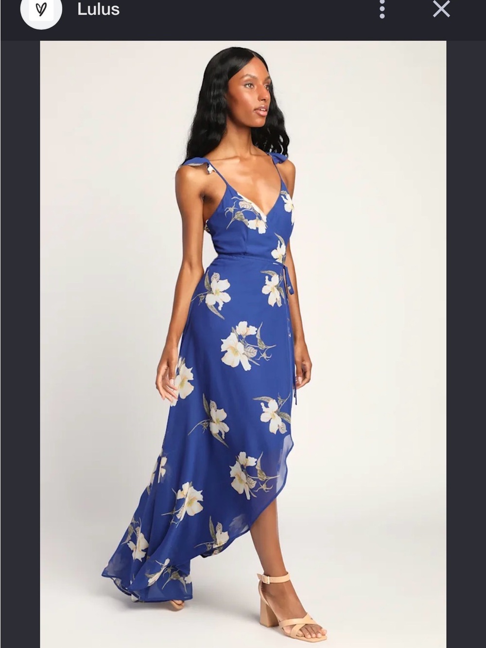 Lulu's Royal Blue Floral High-Low Wrap Dress